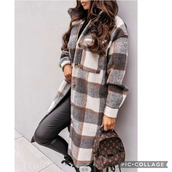 Midi Gray & Beige Plaid Coat. Beautiful!! - Picture 4 of 4